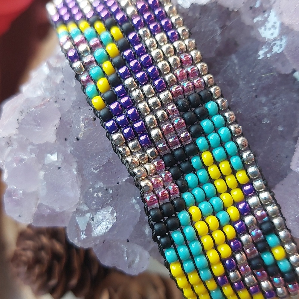 Hand Crafted Beaded Cuff, Leather By Rust Belt Raised